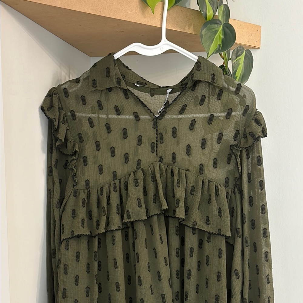 Olive Green Ruffle Dress - Picture 4 of 5